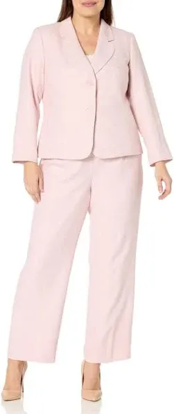 Le Suit Women's Plus Size 2 Button Herringbone Jacket & Side Zip Pant