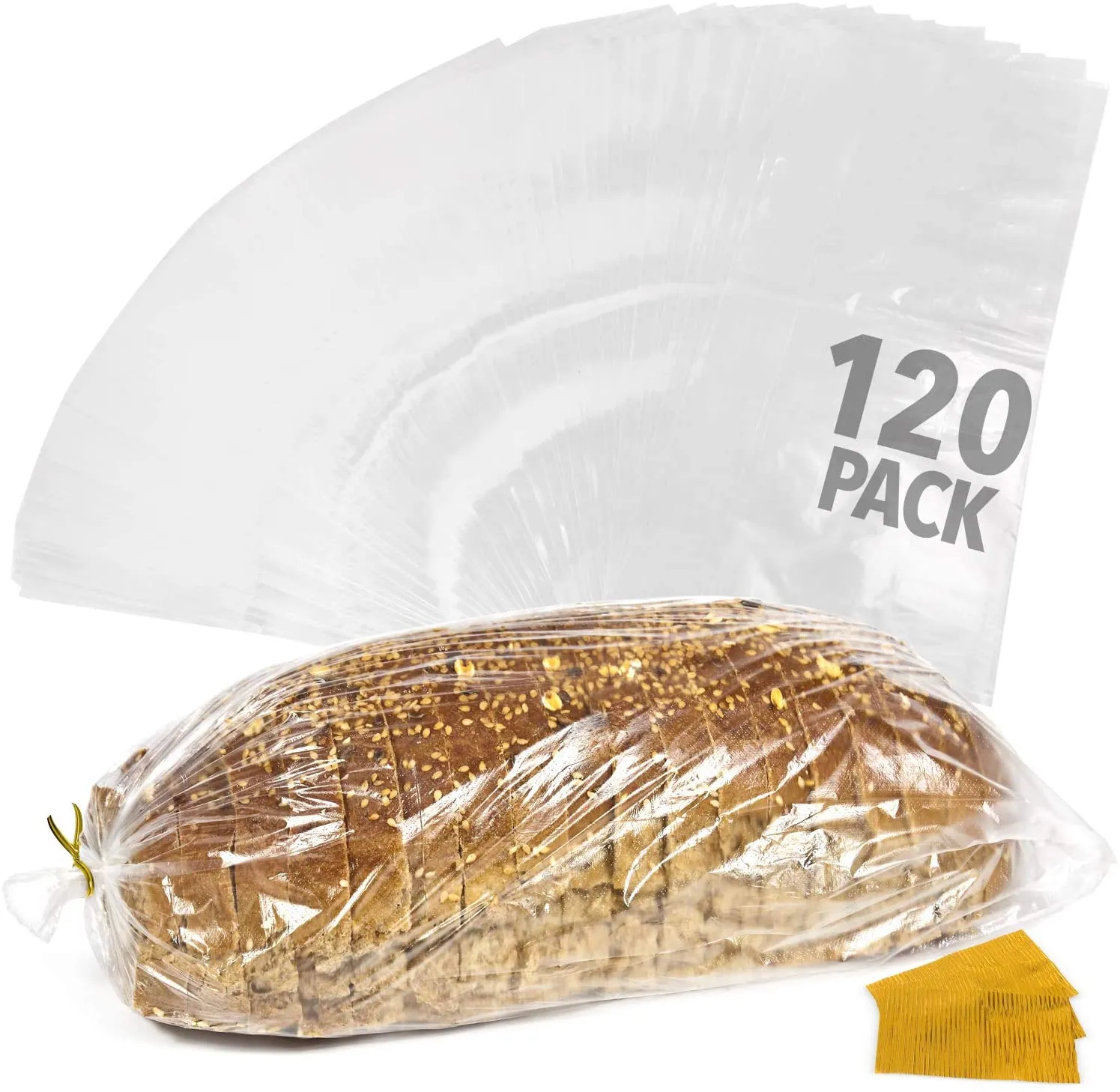 Impresa [120 Pack] Plastic Bread Bags for Homemade Bread or Bakery - Heavy Duty Bread Loaf Bags with Ties - Clear Bread Wrappers Stor