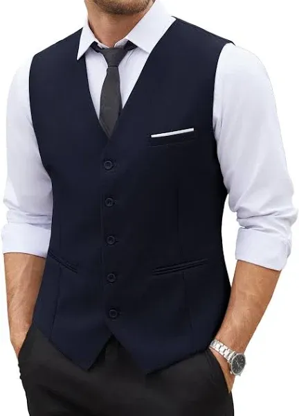 COOFANDY Men's Casual Dress Suit Vest Slim Fit Business Formal Waistcoat Vest