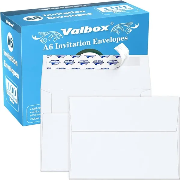 Valbox A6 Self Seal Brown Kraft Paper Envelopes, 6.5&#034; X 4.75&#034;, 100 Qty