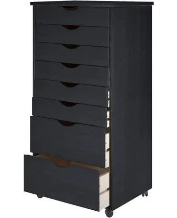 Adeptus 88008 6 Drawer Wide Roll Cart Solid Wood, Black