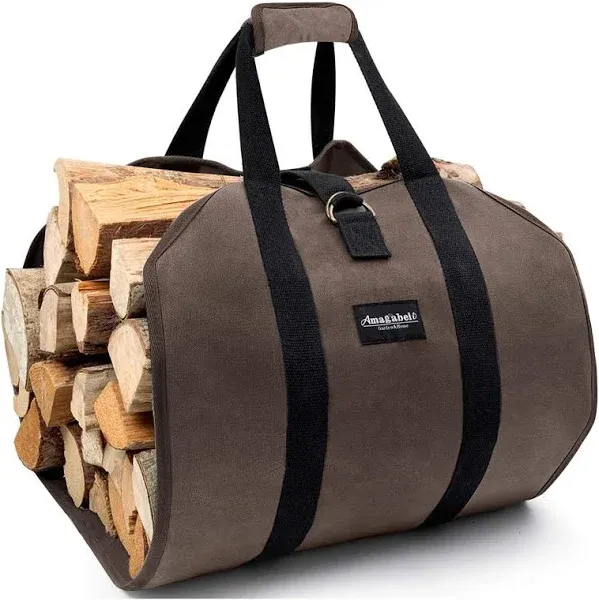 Amagabeli Firewood Carrier Bag Canvas Waxed Large Firewood Log Tote Carrying Ind