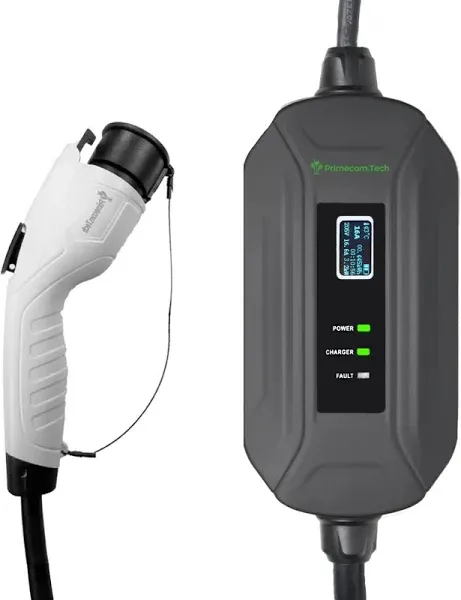 Primecom Level 2 Electric Vehicle (EV) Charger (220V / 240Volt, 16Amp) Portable EVSE Smart Electric Car Charger, 30', 40', and 50 Feet Lengths (NEMA