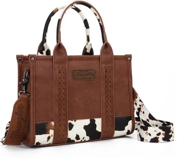 Wrangler Cow Print Concealed Carry Tote/Crossbody Brown