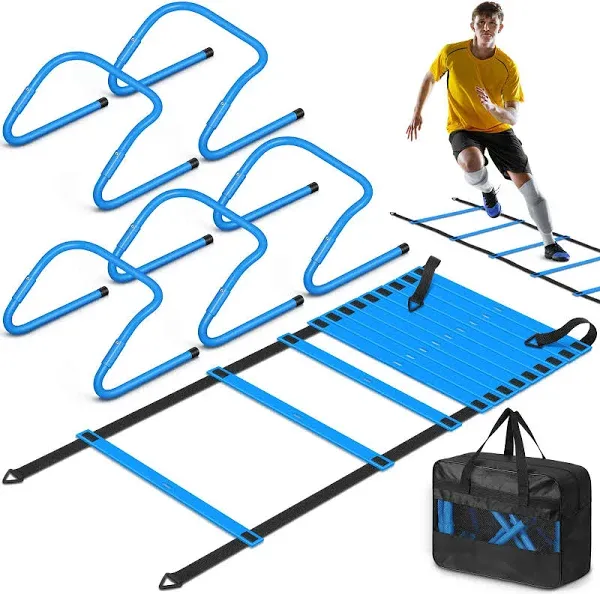 Speed and Agility Training Equipment: 5 Adjustable Agility Hurdles. 20Ft Agility