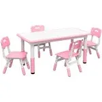 Kids Table and 4 Chairs, Height Adjustable Toddler Table and Chair Set