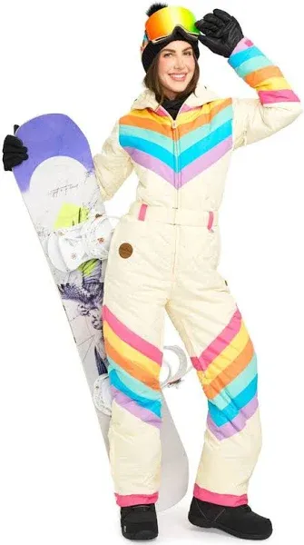 Colorful Tipsy Elves Vintage Style Women’s Ski Suit With Chevron Stripes &amp; Hood