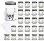 1.5 oz Hexagon Mini Glass Jars with Silver Lids and Labels Pack of 24