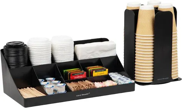 Mind Reader Black 15-Compartment Cup and Lid Organizer and Breakroom and Coffee Condiment Organizer