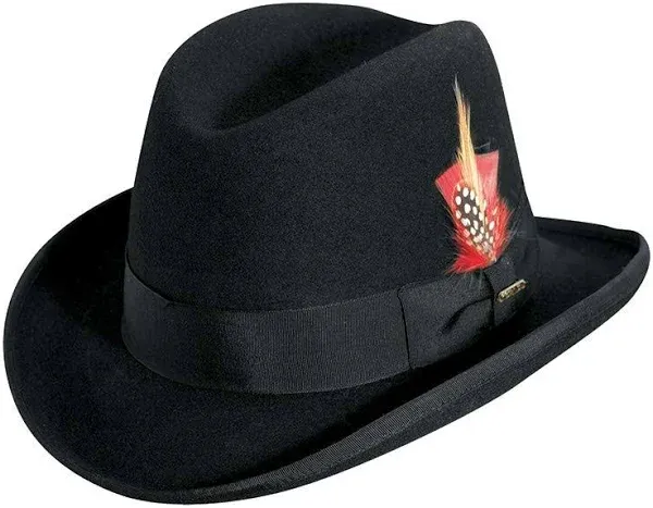 Scala - Homburg Wool Felt Godfather Hat - Black - Medium