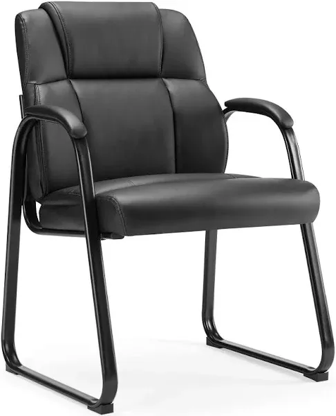 Sweetcrispy Waiting Room Chairs Set Leather Stationary Office Guest Chair No Wheels Comfy Padded Arms and Seld Base