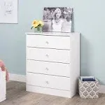 Prepac Astrid 4-Drawer Dresser with Acrylic Knobs - White