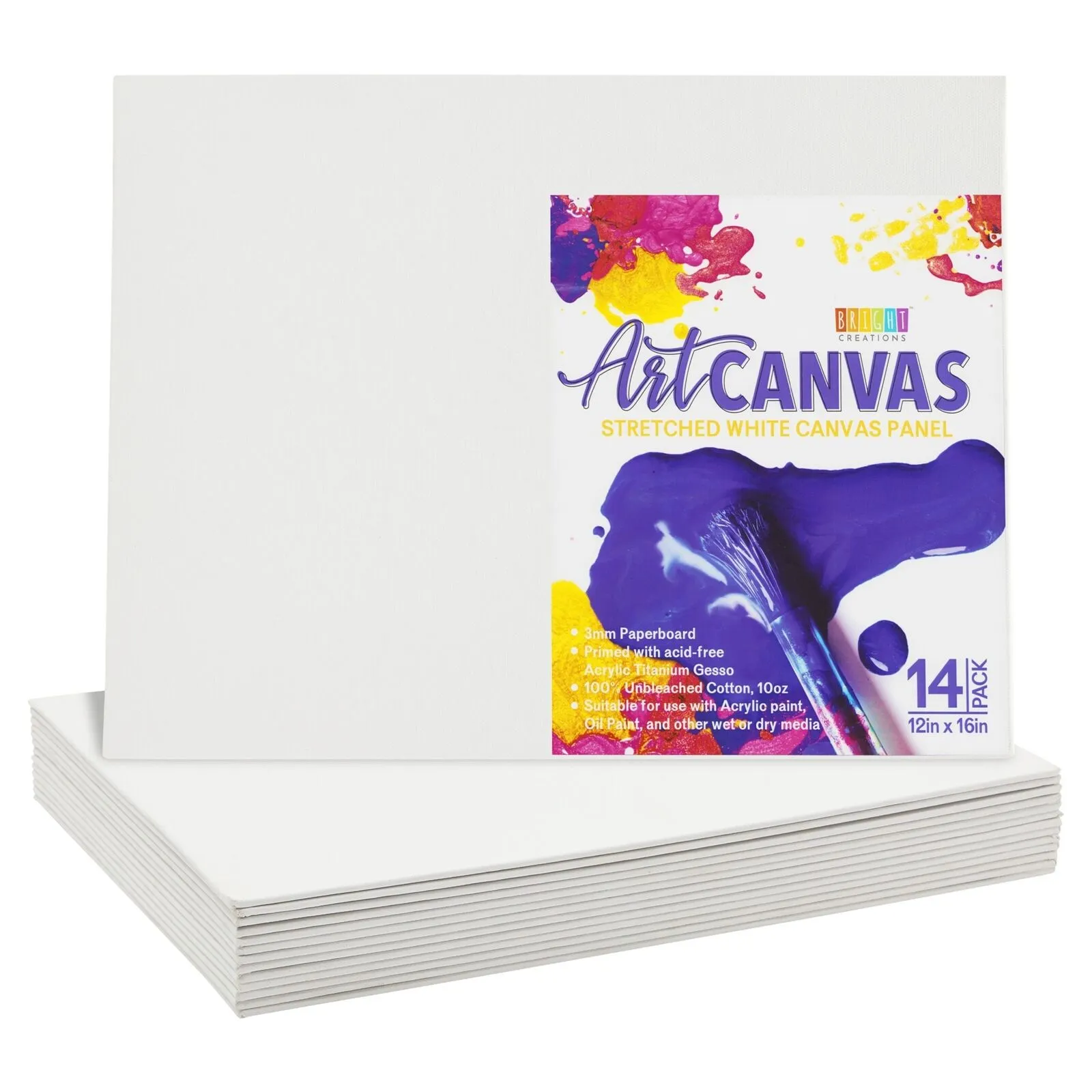 Bright Creations 14 Pack Flat Canvas Boards