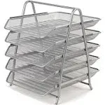 Mind Reader | Desk Organizer with 5 Sliding Trays for Letters, Documents, Mail, Files, Paper - Silver | Realry