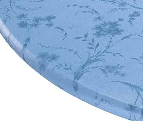 Miles Kimball Floral Swirl Vinyl Elasticized Table Cover, 45 - 56 Inch Dia Round, Blue