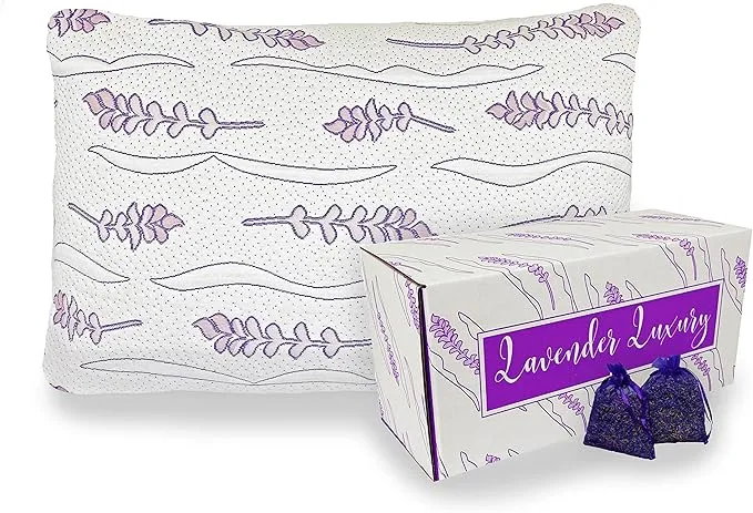 Lavender Luxury Memory Foam Pillows, Made in USA, Shredded Gel Memory Foam with Cooling Cover, Soft Bed Pillow for Sleeping - GREENGUARD Gold Certified - Standard