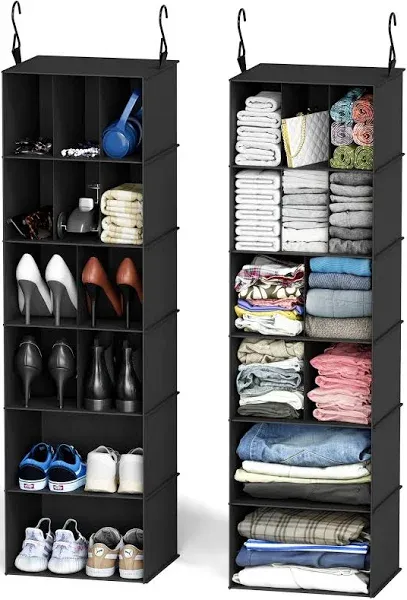 SpaceAid 2 Pack Hanging Closet Organizer and Storage with Dividers, 24 Compartments Hanging Shoe Shelves for Closet, Wardrobe, RV, Garment Rack - Grey