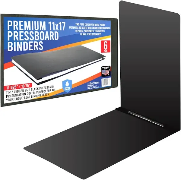 Premium 11x17 Pressboard Binder with High-Density Polyethylene - 3" Capacity, Crush Finish Exterior, Made in USA, Black - Pack of 6