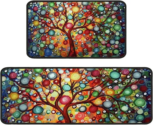 Kitchen Mat Tree Kitchen Mats for Floor 2 Piece Colorful Rug Anti Fatigue Flo...