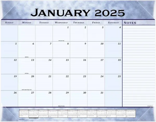 At-a-glance Slate Blue Desk Pad, 22 x 17, Blue Sheets, Clear Corners, 12-Month (Jan to Dec): 2025