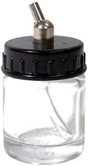 Master Airbrush (Pack of 10) TB-002 Empty 3/4 Ounce (22cc) Glass Jar Bottles with 30° Down Angle Adaptor Lid Assembly - Fits Dual-Action Siphon Feed Airbrushes, Use with Master, Badger, Paasche, Iwata