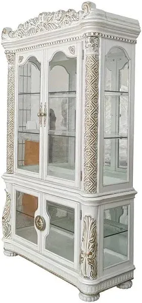 Acme Vendome Curio Cabinet with 2 Glass Doors in Antique Pearl Finish