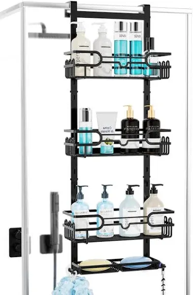  Over The Door Shower Caddy with 2 Soap Holders, 4 Tier Adjustable 4-tier Black