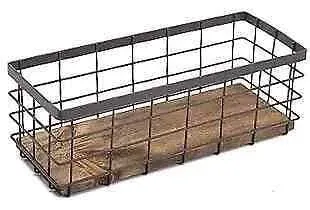  Small Metal Wire Storage Basket, Detachable Wood Base Storage 1 Pack Brown