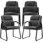 Sweetcrispy Waiting Room Chairs Set of 4 Leather Stationary Office Guest Chair No Wheels Comfy Padded Arms and Seld Base for