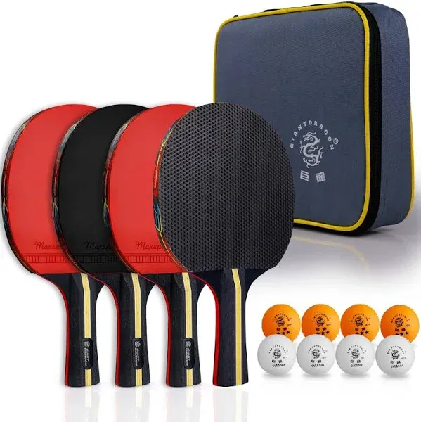 Ping Pong Paddles Set of 4, 5-Layer Table Tennis Paddles with 8 Balls and Carryi