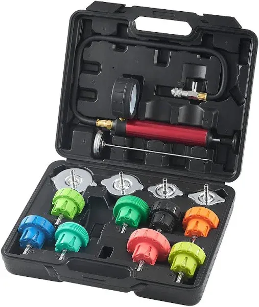 VEVOR 14 Pcs Universal Radiator Pressure Tester Kit Coolant Pressure Tester Kit with Manual Pump and Color-Coded Steel Test Cap Adapters with