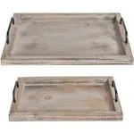 Besti Rustic Vintage Food Serving Trays (Set of 2) | Nesting Wooden Board with Metal Handles | Stylish Farmhouse Decor Serving Platters | Large: 15 x2 x11” - Small: 13 x2 x9” inches (Rustic)