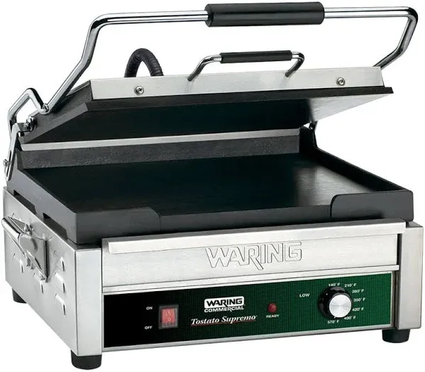 Waring Commercial WFG275 Full Sized 14" x 14" Flat Toasting Grill, 120V, 1800W, 5-15 Phase Plug