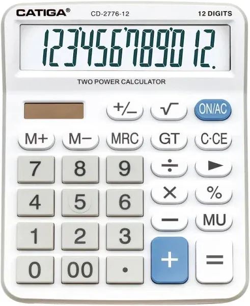 Premium Commercial 12-Digit Large Desktop Calculator with Huge 5-Inch LCD Display Screen, Giant Responsive Buttons, Battery and Solar Powered, Perfect for Home/Office Accounting Finance Use, CD-2776