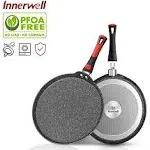 Innerwell 11 inch Nonstick Crepe Pan Granite Coating Flat Skillet Dosa Tawa Tortilla Pan for Roti Comales Para Tortillas Pancake Pan, Gray