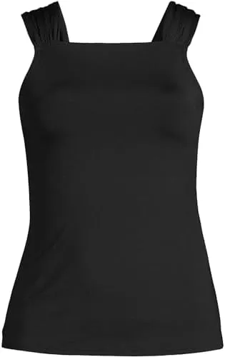 Lands' End Women's Plus Size Cap Sleeve High Neck Tankini Swimsuit Top