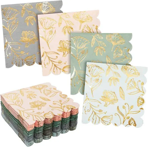 Sparkle and Bash 100 Pack Gold Foil Floral Paper Napkins