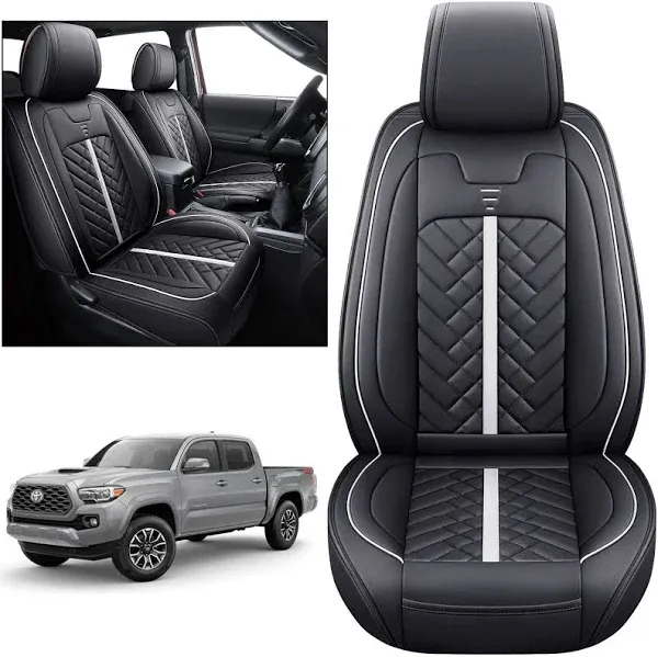 Tomatoman Toyota Tacoma Seat Covers 2005-2022 2023 2024 2025 Truck Access Crew Double Cab TRD Offroad Limited SR5 V6 Pickup Car Cushions(2 PCS Front/Black-White)