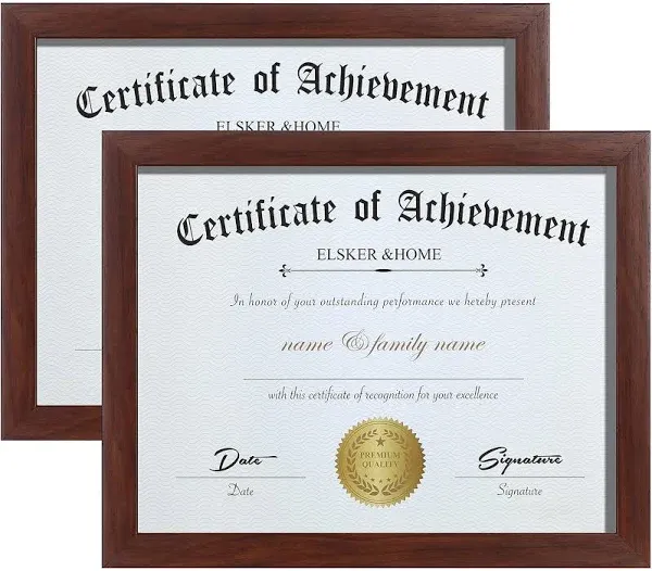 ELSKER&HOME 8.5x11 Certificate Frame - Classic Coffee Color Frame - Document&Certificate - Displays Diploma 8.5x11 Inch - for Degree/Award(2 Pack)