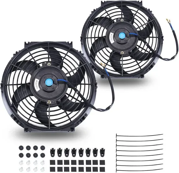 2PCS 10 Inch Universal High Performance Slim Fan Push Pull Electric Radiator Cooling Fan 12V 80W Mount Kit