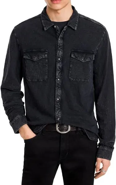 Shop John Varvatos Men's Arvon Long-sleeve Western Chambray Shirt In Pacific Blue