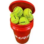 Hit Run Steal 12 inch Softballs with 6 Gallon Bucket & Padded Seat Top, Red