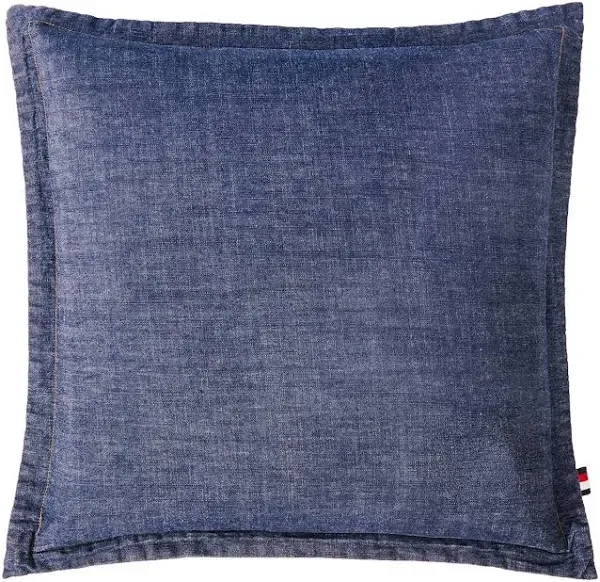 ELEGANT LIFE HOME 100% Cotton Washed Yarn Dyed Denim Euro Sham Cover 26'' x 26'' Throw Pillow Cover (1 pc, Dark Blue)