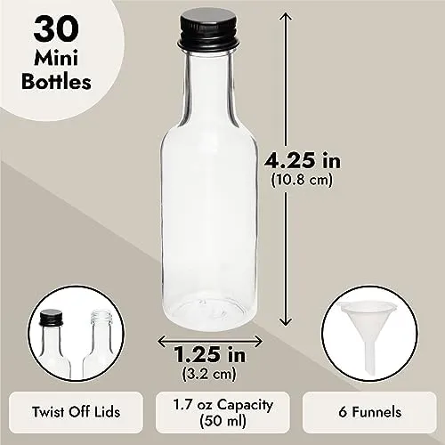 30 Pack 50ml Mini Liquor Bottles with Twist Off Lids and Funnels for Party