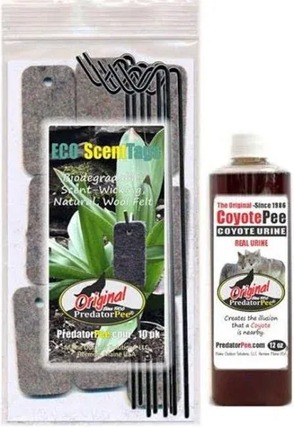 100% Coyote Urine - Territorial Marking Scent 12oz Bottle + ScentTags Combo