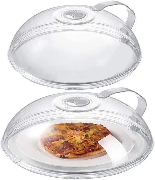 Igikzz 2 Pack Microwave Splatter Cover, Transparent Cover, Microwave Plate Cover Lid with Handle and Adjustable Steam Vents Holes Keeps Microwave Oven