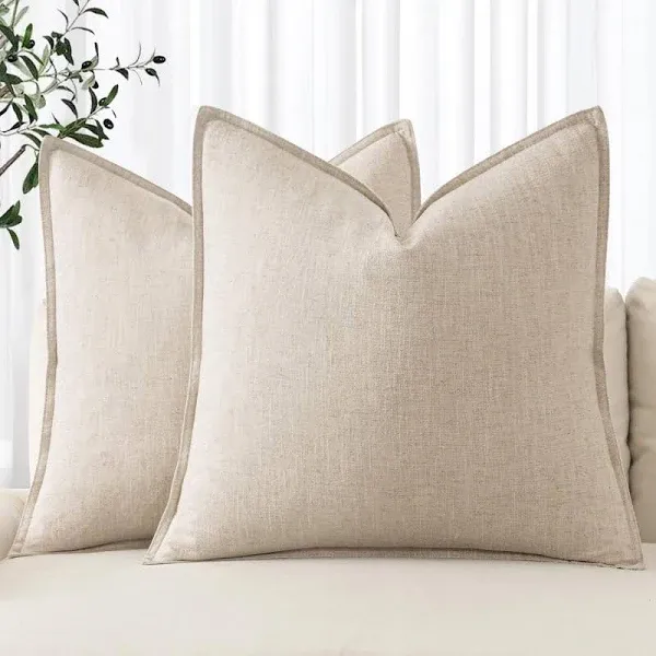 Pack of 2, Decorative Linen Soild Throw Pillow Covers Soft Accent Cushion Case B