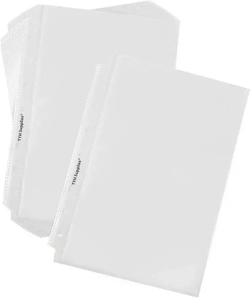 TYH Supplies 100 Heavy Weight Mini Sheet Protectors for Binder | 5.5 x 8.5 Inch | Clear Non Glare 7 Hole Plastic Half Page Protectors for Home, Office, and School | Top Loader Plastic Sleeves