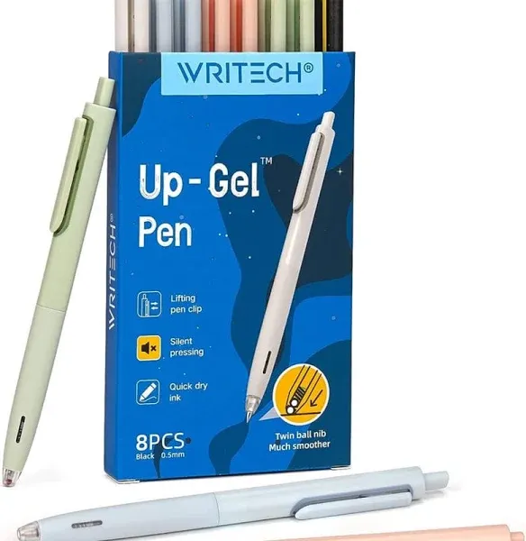 Writech Gel Pens Fine Point: 0.5mm No Smear & Smudge Black Ink Pen Click for Journaling Sketching Drawing Notetaking Retractable Extra Finepoint