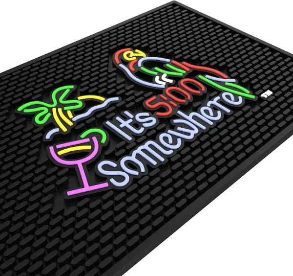 Ultra High Quality Bar Mat - "It's 5:00 Somewhere" 12 x 18 Inch Rubber Bar Mat; Entertaining and Vibrant Bar Mat for Home Bar; Durable Bar Mats for Countertop; Drying Mat for Kitchen Counter